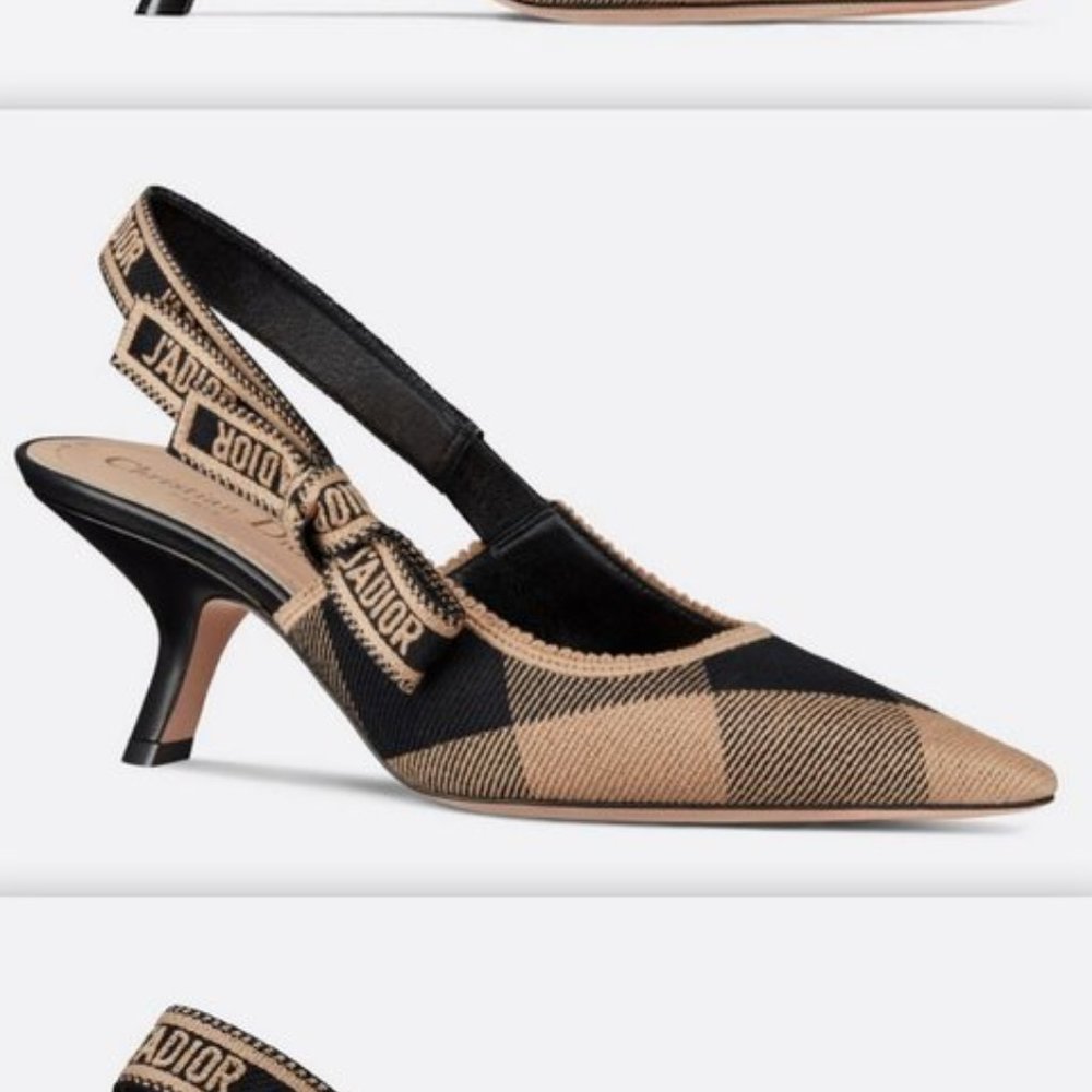 Dior J'adior Brown checkered slingbacks